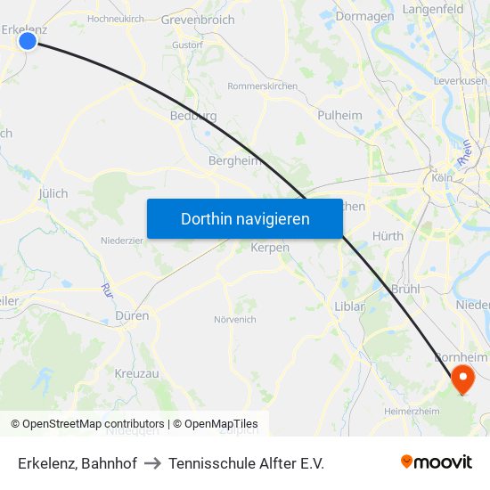 Erkelenz, Bahnhof to Tennisschule Alfter E.V. map