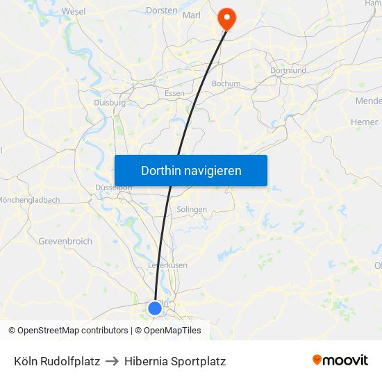 Köln Rudolfplatz to Hibernia Sportplatz map