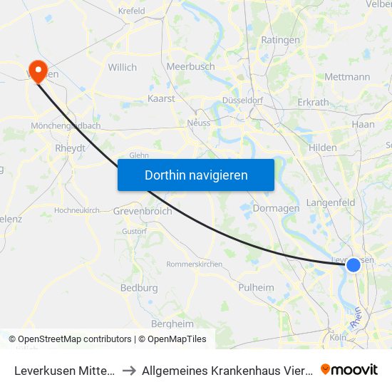 Leverkusen Mitte Bf to Allgemeines Krankenhaus Viersen map