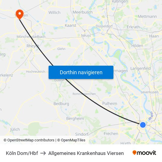 Köln Dom/Hbf to Allgemeines Krankenhaus Viersen map