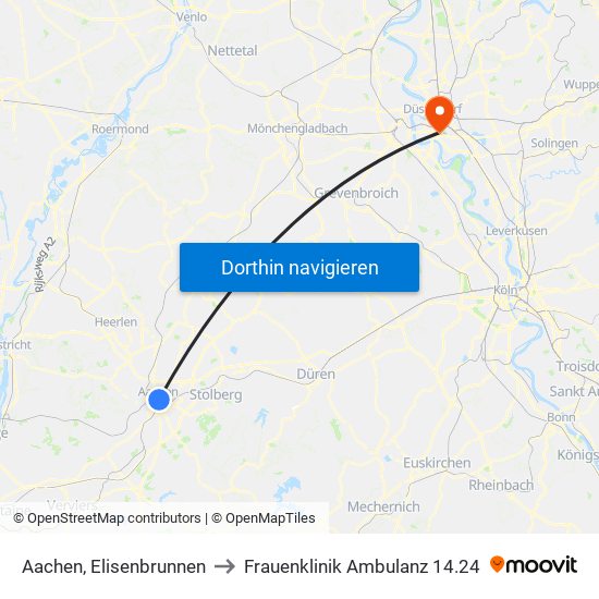 Aachen, Elisenbrunnen to Frauenklinik Ambulanz 14.24 map