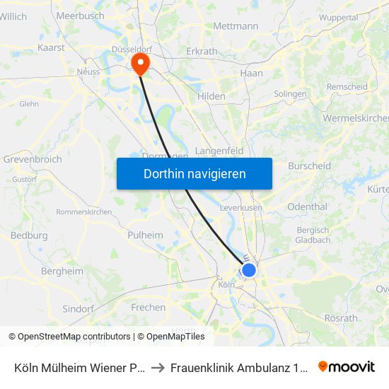 Köln Mülheim Wiener Platz to Frauenklinik Ambulanz 14.24 map