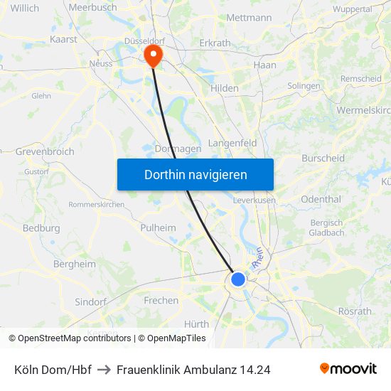 Köln Dom/Hbf to Frauenklinik Ambulanz 14.24 map