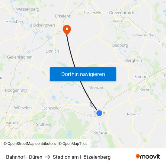 Bahnhof - Düren to Stadion am Hötzelenberg map