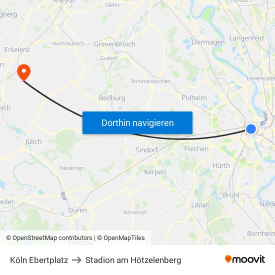 Köln Ebertplatz to Stadion am Hötzelenberg map