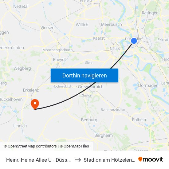 Heinr.-Heine-Allee U - Düsseldorf to Stadion am Hötzelenberg map