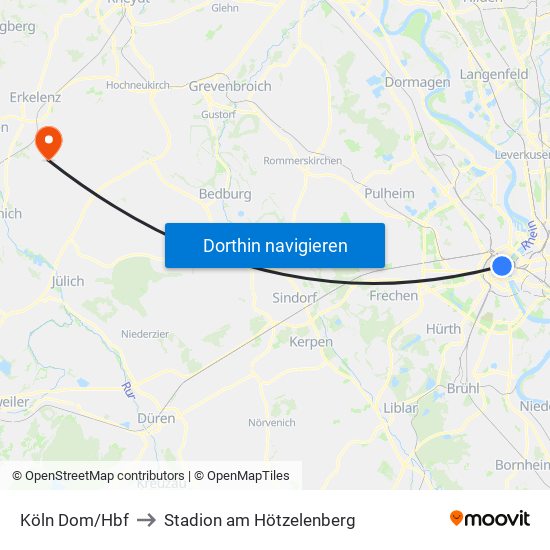 Köln Dom/Hbf to Stadion am Hötzelenberg map