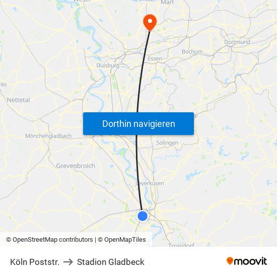 Köln Poststr. to Stadion Gladbeck map