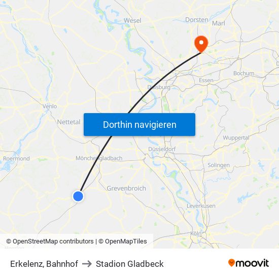 Erkelenz, Bahnhof to Stadion Gladbeck map