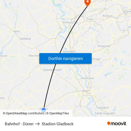 Bahnhof - Düren to Stadion Gladbeck map