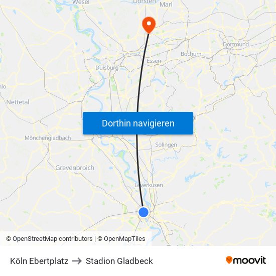 Köln Ebertplatz to Stadion Gladbeck map