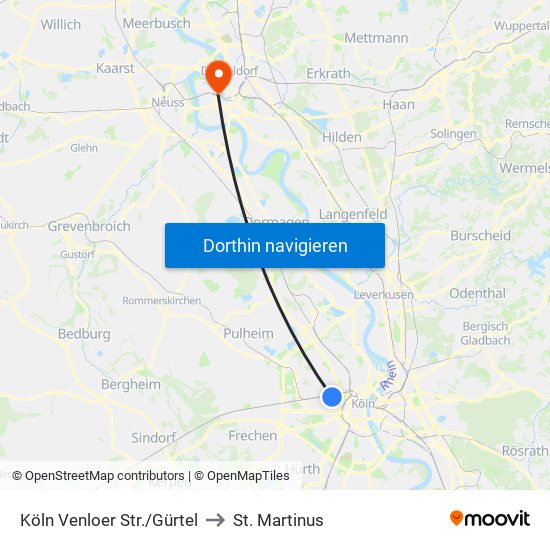 Köln Venloer Str./Gürtel to St. Martinus map