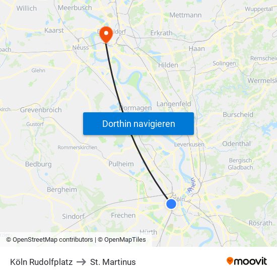 Köln Rudolfplatz to St. Martinus map