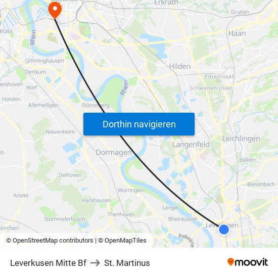 Leverkusen Mitte Bf to St. Martinus map