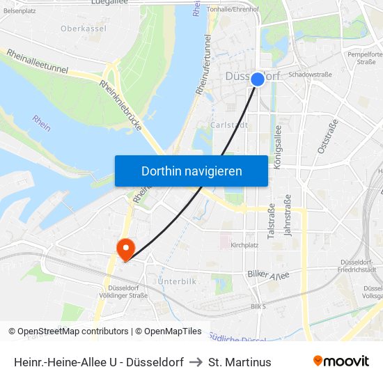 Heinr.-Heine-Allee U - Düsseldorf to St. Martinus map