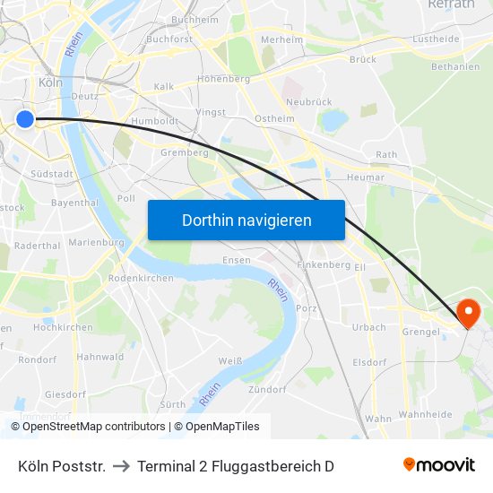 Köln Poststr. to Terminal 2 Fluggastbereich D map