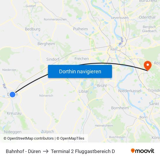 Bahnhof - Düren to Terminal 2 Fluggastbereich D map