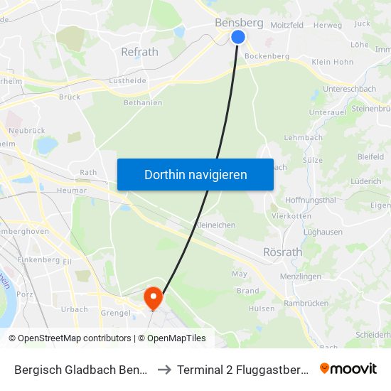 Bergisch Gladbach Bensberg to Terminal 2 Fluggastbereich D map