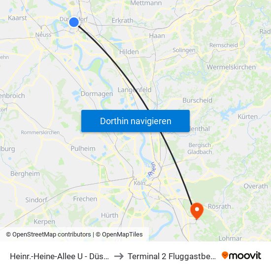 Heinr.-Heine-Allee U - Düsseldorf to Terminal 2 Fluggastbereich D map