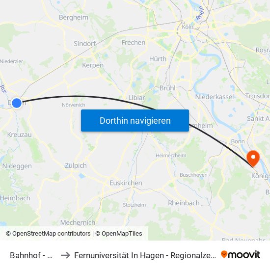 Bahnhof - Düren to Fernuniversität In Hagen - Regionalzentrum Bonn map