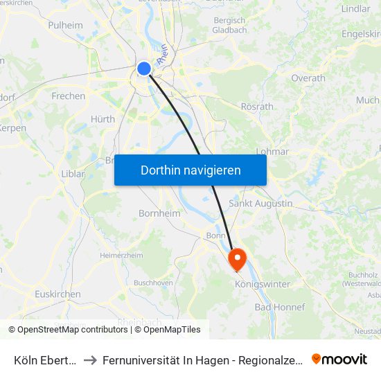 Köln Ebertplatz to Fernuniversität In Hagen - Regionalzentrum Bonn map