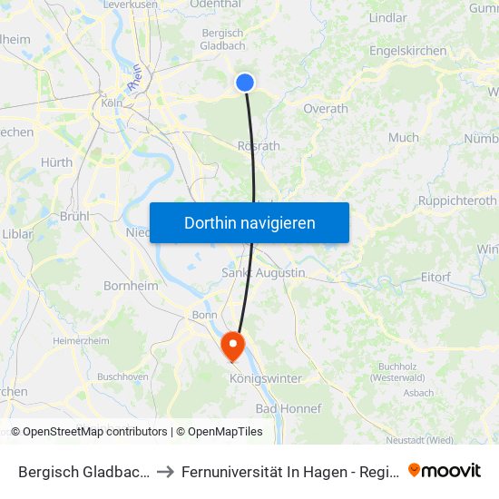 Bergisch Gladbach Bensberg to Fernuniversität In Hagen - Regionalzentrum Bonn map