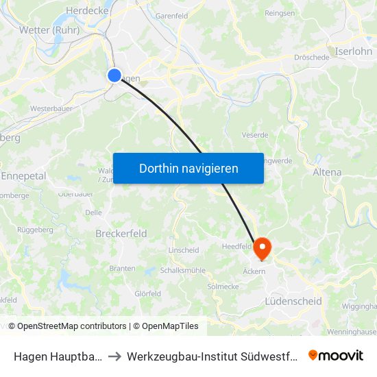 Hagen Hauptbahnhof to Werkzeugbau-Institut Südwestfalen Gmbh map