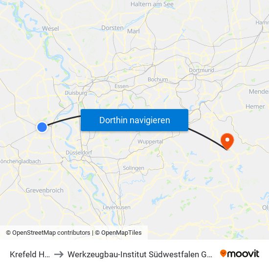 Krefeld Hbf to Werkzeugbau-Institut Südwestfalen Gmbh map