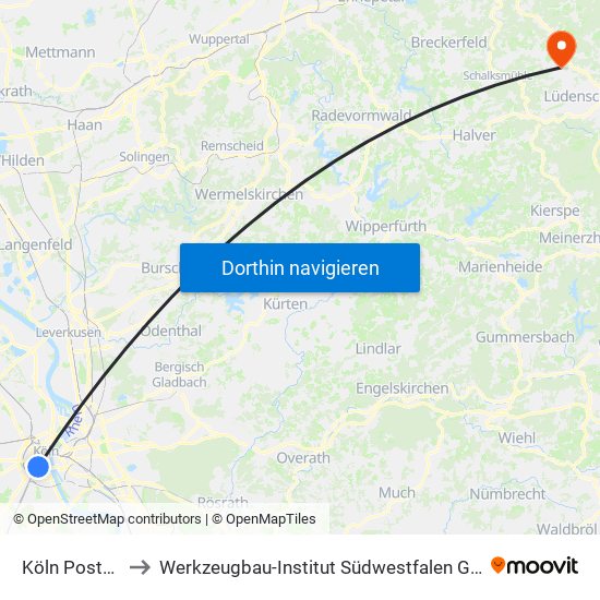 Köln Poststr. to Werkzeugbau-Institut Südwestfalen Gmbh map