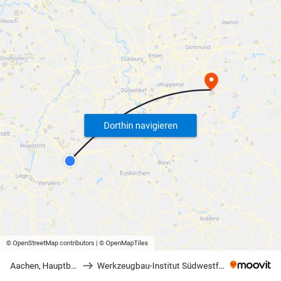 Aachen, Hauptbahnhof to Werkzeugbau-Institut Südwestfalen Gmbh map