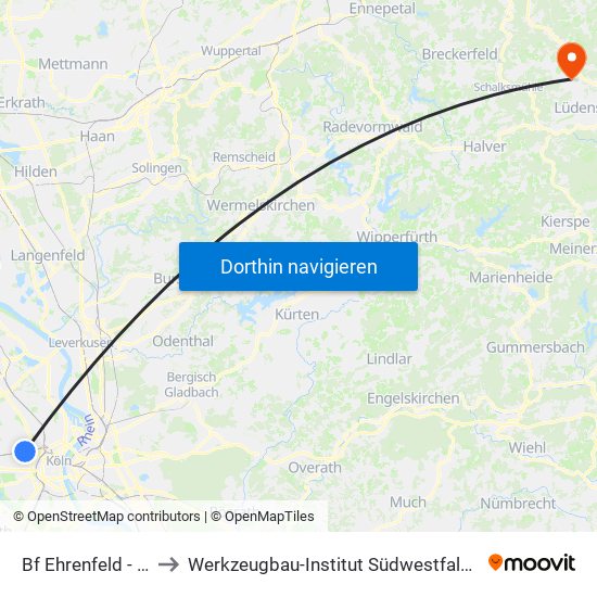 Bf Ehrenfeld - Köln to Werkzeugbau-Institut Südwestfalen Gmbh map