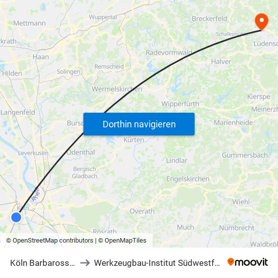 Köln Barbarossaplatz to Werkzeugbau-Institut Südwestfalen Gmbh map