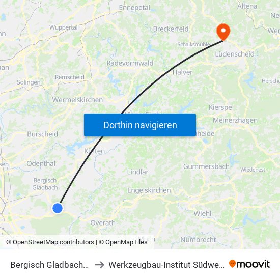 Bergisch Gladbach Bensberg to Werkzeugbau-Institut Südwestfalen Gmbh map