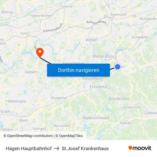 Hagen Hauptbahnhof to St.Josef Krankenhaus map