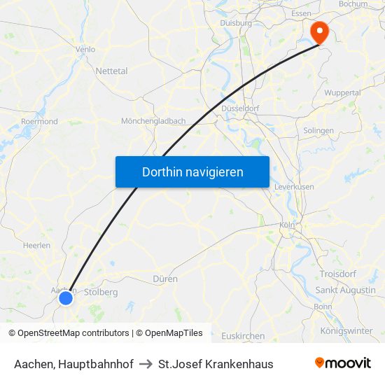 Aachen, Hauptbahnhof to St.Josef Krankenhaus map