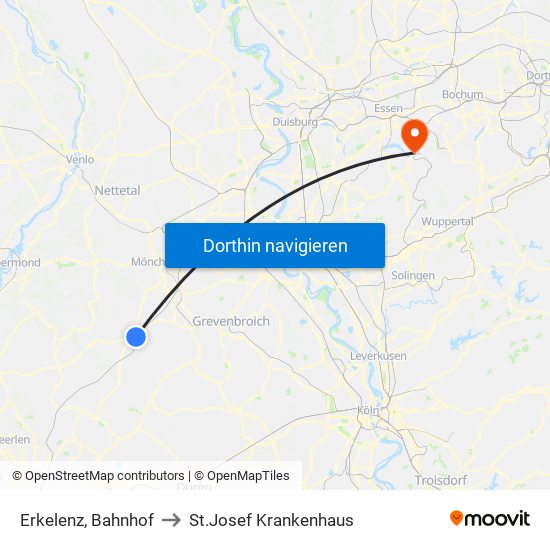 Erkelenz, Bahnhof to St.Josef Krankenhaus map