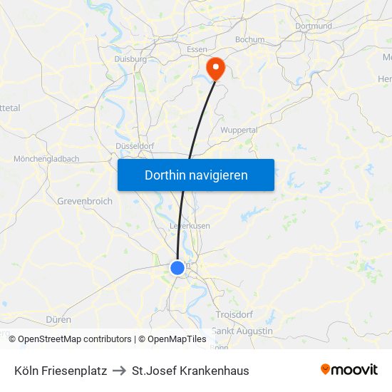 Köln Friesenplatz to St.Josef Krankenhaus map