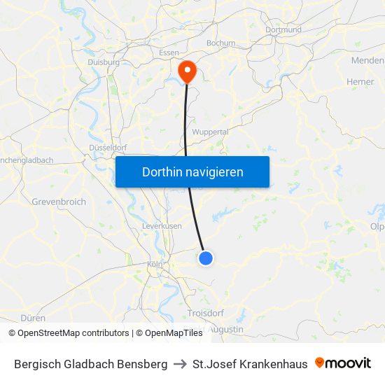 Bergisch Gladbach Bensberg to St.Josef Krankenhaus map