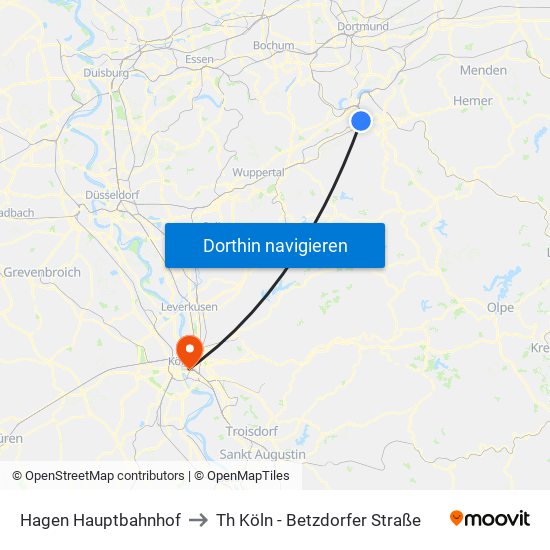 Hagen Hauptbahnhof to Th Köln - Betzdorfer Straße map