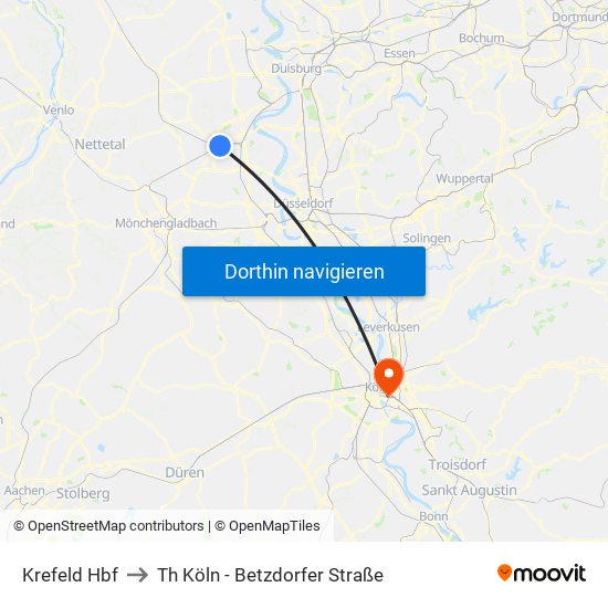 Krefeld Hbf to Th Köln - Betzdorfer Straße map