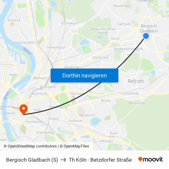 Bergisch Gladbach (S) to Th Köln - Betzdorfer Straße map