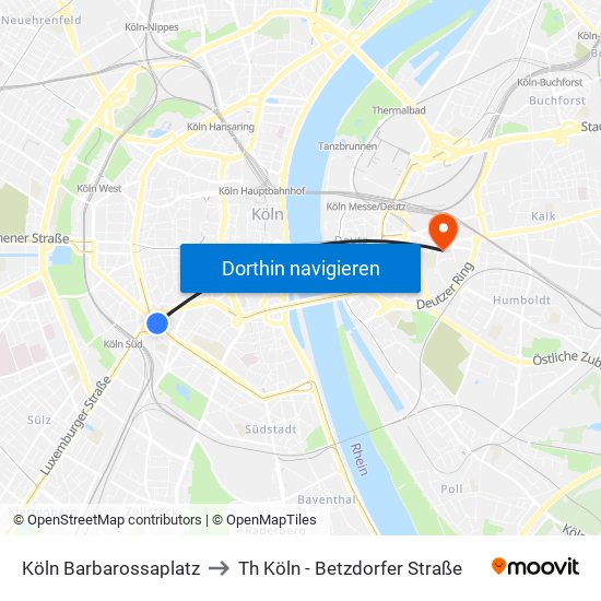 Köln Barbarossaplatz to Th Köln - Betzdorfer Straße map