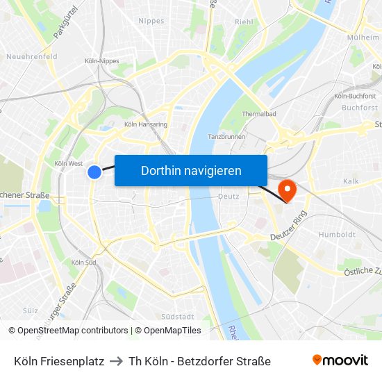 Köln Friesenplatz to Th Köln - Betzdorfer Straße map