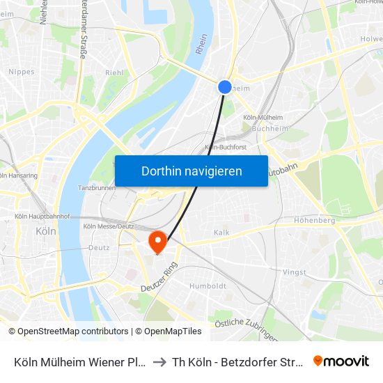 Köln Mülheim Wiener Platz to Th Köln - Betzdorfer Straße map