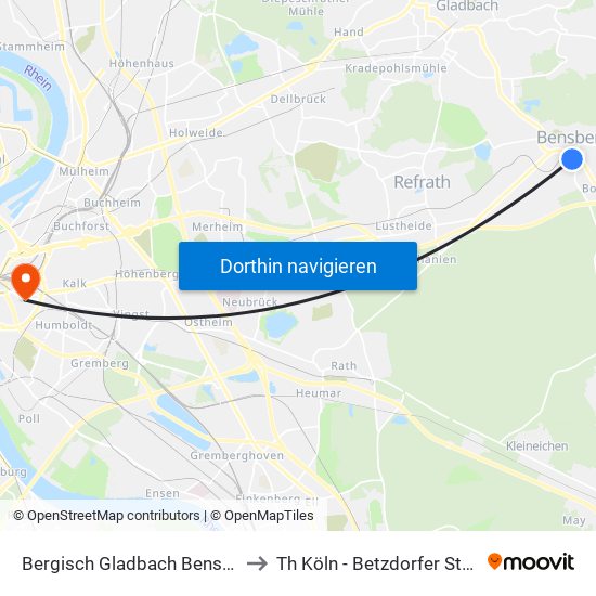 Bergisch Gladbach Bensberg to Th Köln - Betzdorfer Straße map