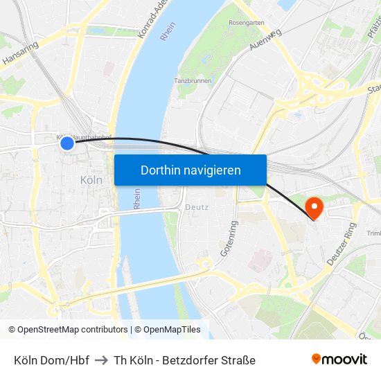 Köln Dom/Hbf to Th Köln - Betzdorfer Straße map