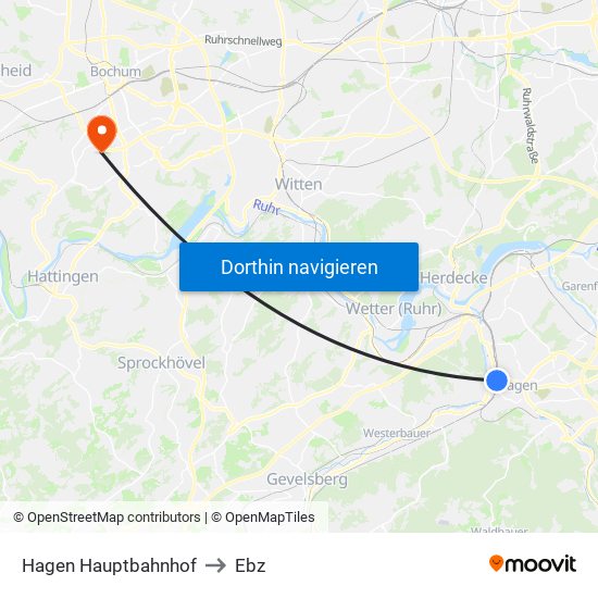 Hagen Hauptbahnhof to Ebz map