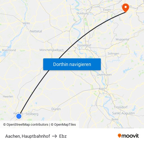 Aachen, Hauptbahnhof to Ebz map