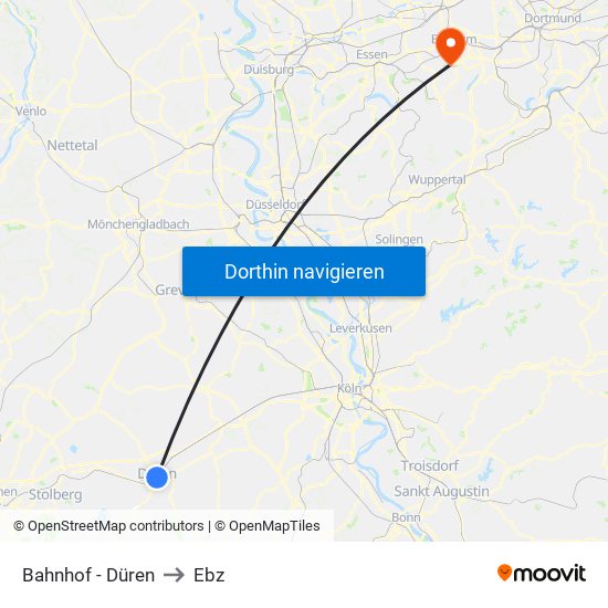 Bahnhof - Düren to Ebz map