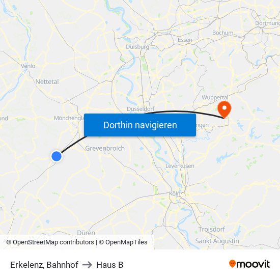 Erkelenz, Bahnhof to Haus B map